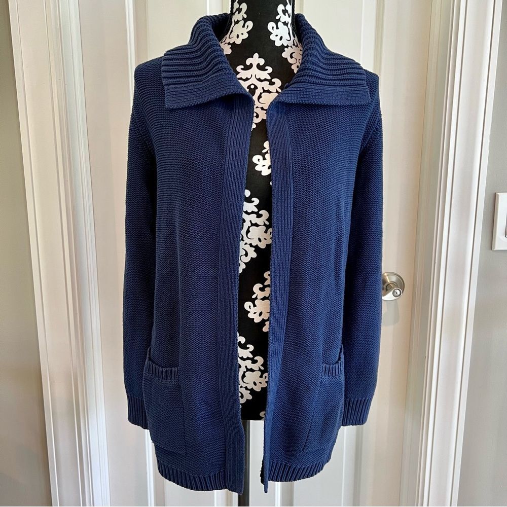 OLD NAVY Chunky Knit Cardigan with Pockets and Folded Collar Blue Medium